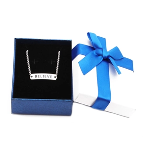 Silver titanium steel adjustable bracelet with BELIEVE engraved pendant in a blue gift box