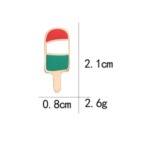 Detailed view of striped popsicle enamel pin with 2.1cm x 0.8cm size and weight specs