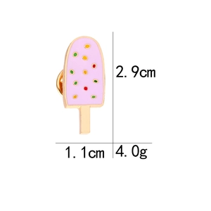 Pink ice cream enamel pin detailed view with dimensions of 2.9cm by 1.1cm and butterfly clutch