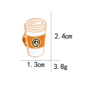 Detailed view of enamel coffee cup brooch with size 2.4x1.3cm and butterfly clutch back