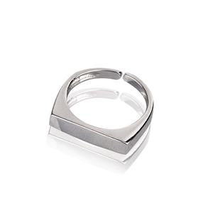 Elegant silver geometric rectangular flat ring with adjustable open band for women