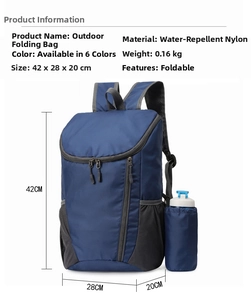 Dettaglio dello zaino pieghevole in nylon blu impermeabile con peso leggero di 0,16 kg