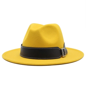 Vintage Wide Brim Woolen Fedora Hat for Men Women Flat Brim Jazz Hat with Belt Buckle Autumn Winter Felt Panama Hat