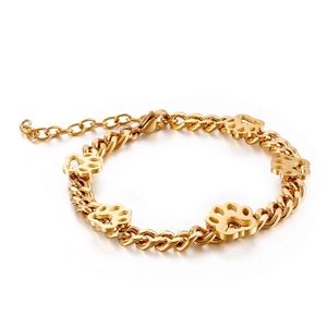 Edelstahl Armband Mit Haustier Pfotenabdrücken Süßes Tierfußabdruck Design Panzerkette Verstellbarer Schmuck Für Frauen
