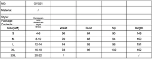 Size chart for halter neck maxi dress with measurements in centimeters and US sizes