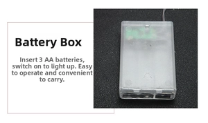 Detailed view of the 3 AA battery box with switch for LED heart shaped string lights