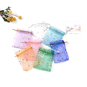 Star and moon pattern organza drawstring gift bags in multiple colors for jewelry