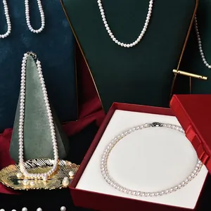 Natural freshwater pearl necklace set with high-gloss beads and luxury red gift box