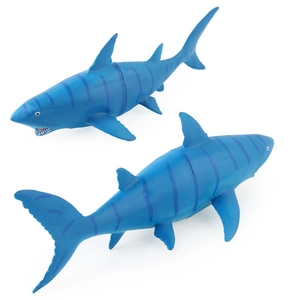 Detailed view of blue shark figurines with realistic stripes from the ocean animal set