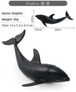 Detailed size and weight specs for the 14cm dolphin figure toy with matte black finish