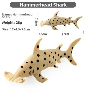 Detailed view of toy hammerhead shark with scale measurements and dimensions