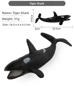Macro detail of tiger shark toy model with 16.5x6x4.5cm dimensions and realistic fins