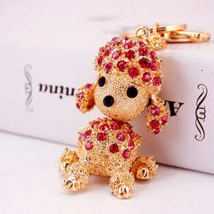 Cute Rhinestone Poodle Keychain Metal Zinc Alloy Animal Dog Pendant Bag Charm Car Accessory For Women Jewelry Gift
