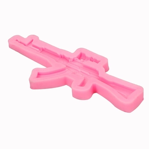 Pink rifle-shaped silicone mold for AK-47 chocolate, fondant, and DIY resin crafts