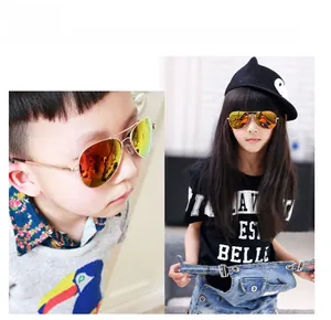 Kids aviator sunglasses with metal frames and orange-gold reflective coated lenses