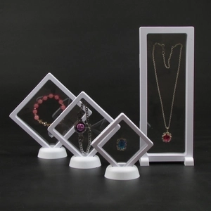 3D Floating Jewelry Display Box PE Film Transparent Frame Anti-Oxidation Storage Case For Rings Necklaces Coins