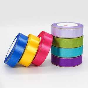 Satin ribbons with gold metallic edges in various colors for gift and cake box packaging