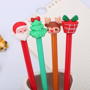 Christmas Gel Pens Cartoon Santa Reindeer Silicone Plastic Smooth Writing Black Ink Office School Holiday Stationery Gift