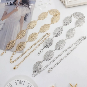 Women Metal Chain Belt Elegant Hollow Leaf Design Adjustable Waist Chain For Dresses Fashion Accessory