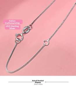 Nahaufnahme der S925 Sterling Silber Box-Kette mit Italien-Prägung und Karabinerverschluss