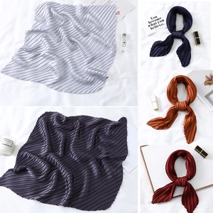 Elegant pleated satin silk scarves for women available in multiple solid fashion colors