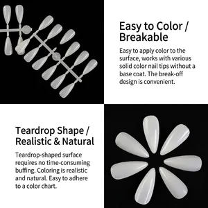 Water drop almond nail tips kit with 240 pieces, pre-etched base and easy color design