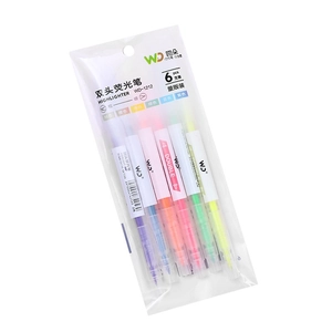 Set of 6 double-ended highlighters with dual tips in bright colors for student stationery