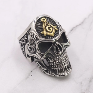 Men Skull Ring Stainless Steel Freemason G Compass Square Vintage Punk Gothic Biker Rock Jewelry