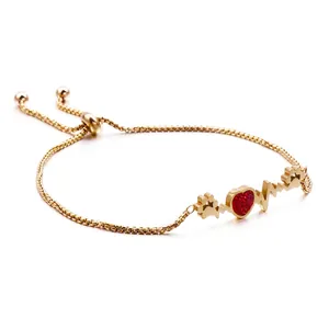 Stainless Steel Heartbeat ECG Bracelet With Red Zirconia Heart And Paw Prints Adjustable Slider Jewelry Gift For Women