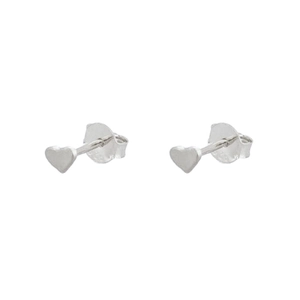 Pair of minimalist S925 silver heart shaped stud earrings on a clean white background