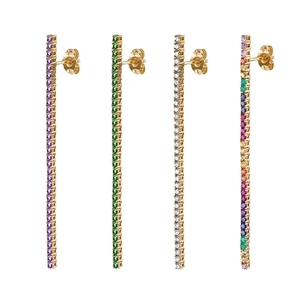 Geometric Bar Zirconia Stud Earrings With 925 Sterling Silver Earring Post Refined Copper Multicolor Inlaid Dainty Earrings
