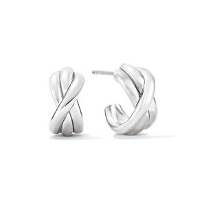 Polished silver S925 sterling silver twisted C-hoop earrings with retro metallic finish