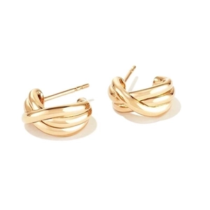 Minimalist gold S925 sterling silver hoop earrings with twisted crossover C-shaped design