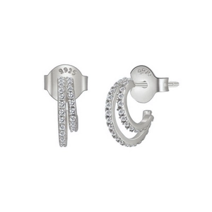S925 sterling silver double C-shaped hoop earrings with sparkling cubic zirconia inlay