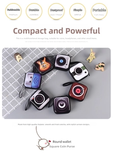 Square tinplate coin purse for earphones featuring vintage retro music and camera patterns
