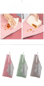 Waterproof striped apron with side coral fleece patches for drying hands efficiently