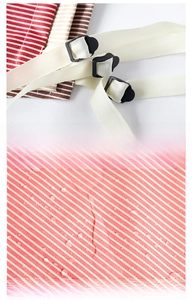 Waterproof striped kitchen apron fabric detail with adjustable buckle and water droplets