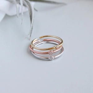Minimalist S925 silver adjustable rings set with zircon in gold, rose gold and silver