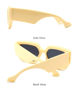 Side and back view of retro cream-colored oversized sunglasses with geometric temples