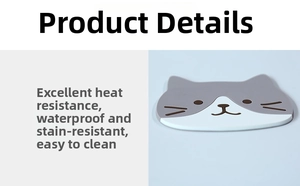 Close-up of heat-resistant cat-shaped silicone coaster with waterproof and easy-clean surface