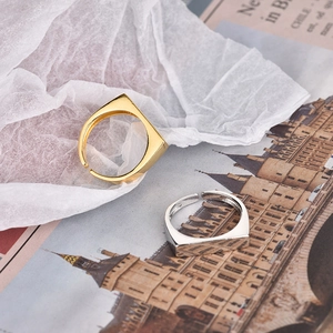 Minimalist S925 silver and gold rectangular flat top adjustable open rings for women