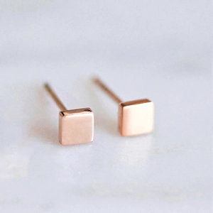 Minimalist square geometric earrings in polished rose gold stainless steel for women