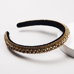 Luxury Baroque rhinestone headband with multi-layer gold crystals and black velvet lining