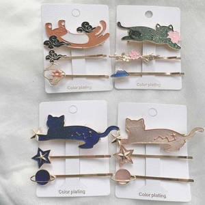 Cartoon Cat Starry Sky Hair Clips Alloy Enamel Side Barrettes For Women Girls Japanese Style Accessories