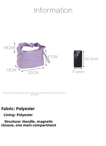 Comparaison détaillée de la taille du sac baguette violet en polyester avec dimensions