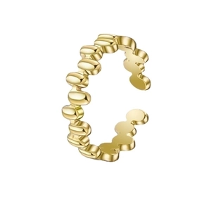 Irregular golden C-shaped ear cuff with beaded texture made of stainless steel