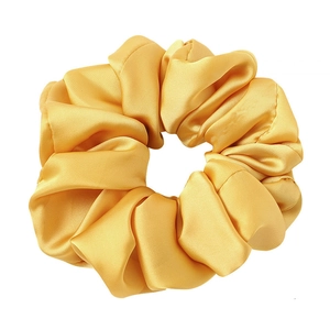 Satin fabric scrunchie in bright yellow silk-like finish with rich pleated texture