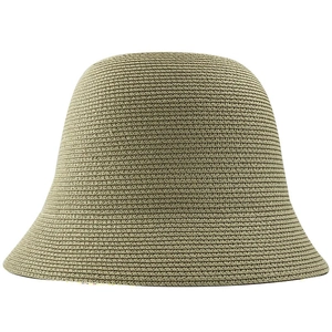 Detailed view of the fine horizontal weave and durable texture on this khaki straw hat