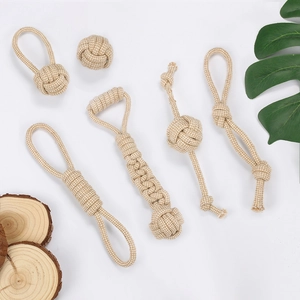 Detailed view of handmade cotton rope dog toys for chewing and cleaning teeth