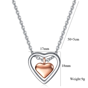 Collier avec pendentif double cœur en acier inoxydable bicolore argent et rose